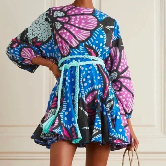 NEW RHOD ELLA FLOWY MINI DRESS IN PURPLE PSYCHEDELIC FLOWER PRINT SIZE M - Picture 1 of 10